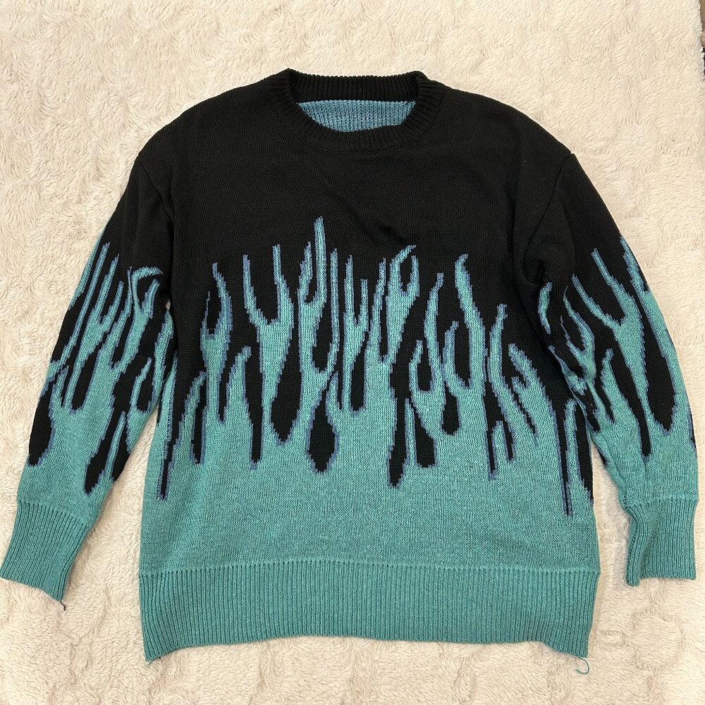 Black & Blue Flame Sweater - Large